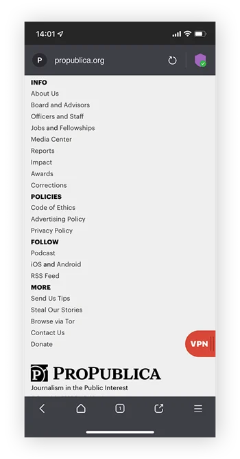通过 Tor 浏览器匿名访问 ProPublica。