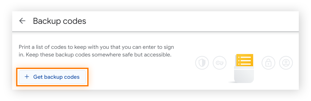 Google 帐号二步验证部分的备份代码页面
