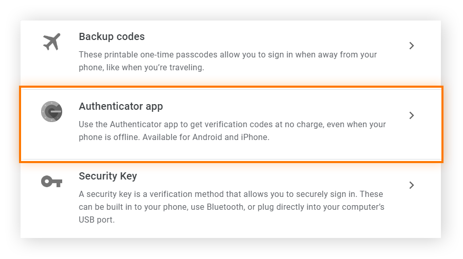 Google 帐号二步验证部分的验证选项