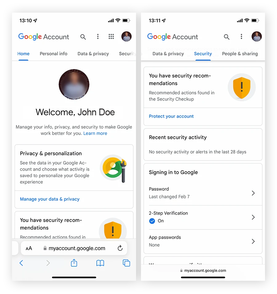 在 iOS 上为 Google 账户设置 Google Authenticator的画面。