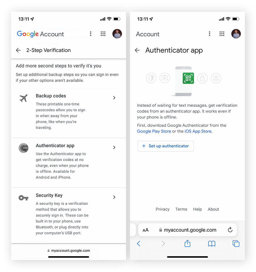 在 iOS 上使用 Google Authenticator 为 Google 帐户设置
2FA。